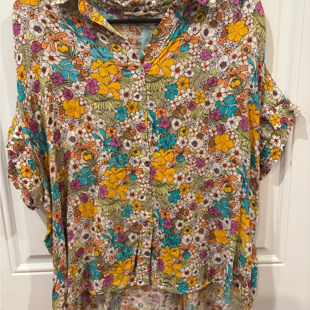 Jane and Delancey Floral Blouse - Yellow, Purple, Teal